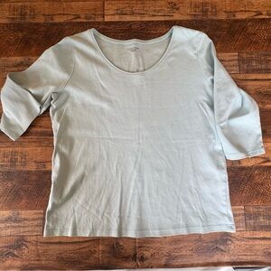 Eileen Fisher Organic Cotton Mint Green Top Medium Soft Minimalist 3/4 Sleeve